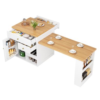 Îlot De Cuisine Blanc Extensible 122,5-195,5 Cm Avec Rangement Îlot De Cuisine Blanc Extensible 122,5-195,5 Cm Avec Rangement
