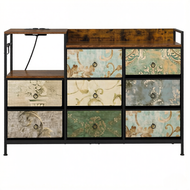 Commode De Rangement USB-c 8 Tiroirs 132x88x29 Cm Bois Métal Multicolore Style Vintage Commode De Rangement USB-c 8 Tiroirs 132x88x29 Cm Bois Métal Multicolore Style Vintage