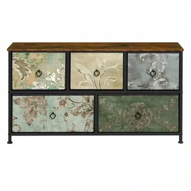 Commode De Rangement 5 Tiroirs 100 X 54 X 30 Cm Structure Métal Mdf Tissu Multicolore Commode De Rangement 5 Tiroirs 100 X 54 X 30 Cm Structure Métal Mdf Tissu Multicolore