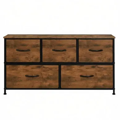 Commode 5 Tiroirs De Rangement 100 X 54 X 30 Cm Structure Métal Mdf Tissu Coloris Vintage Brun Commode 5 Tiroirs De Rangement 100 X 54 X 30 Cm Structure Métal Mdf Tissu Coloris Vintage Brun