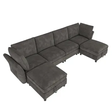 Canapé Compressé Canapé D'angle Modulable 6 Places Avec Rangement, 2 Hockers, 289 X 137 X 84 Cm Gris Canapé Compressé Canapé D'angle Modulable 6 Places Avec Rangement, 2 Hockers, 289 X 137 X 84 Cm Gris