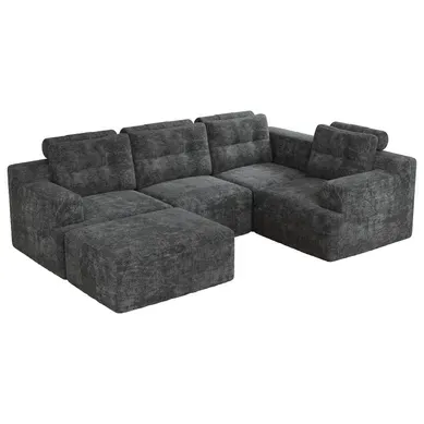 Canapé Compressé Modulable 5 Places En U 252 X 180 X 82 Cm Chenille Gris Canapé Compressé Modulable 5 Places En U 252 X 180 X 82 Cm Chenille Gris