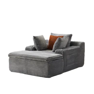 Canapé De Sol Convertible Sans Montage Avec Méridienne 4 Coussins Couverture Intégrée Velours Côtelé