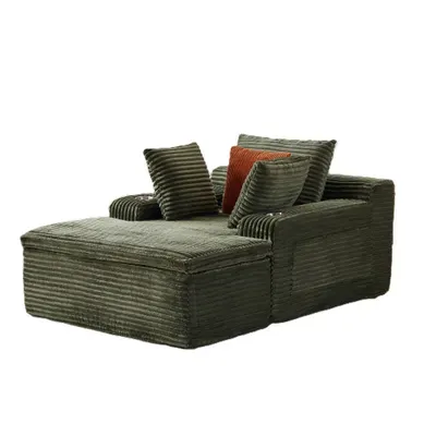 Canapé Compressé Droit Pliable Avec Méridienne, 3 Coussins Et Plaid, 165x112x63 Cm, Vert