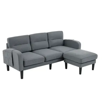 Canapé D'angle 3 Places Avec Méridienne 204x136x80 Cm Modulaire Avec Rangements Latéraux Gris