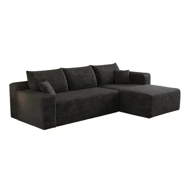 Canapé Compressé D'angle Sans Montage Avec Méridienne Tissu Côtelé 241x151x58 Cm Noir Canapé Compressé D'angle Sans Montage Avec Méridienne Tissu Côtelé 241x151x58 Cm Noir
