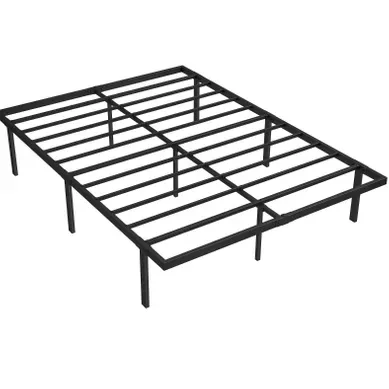 Lit 140x200 Rangement Sous Lit Structure Métal 11 Lattes 9 Pieds Sans Tête De Lit Stable Noir