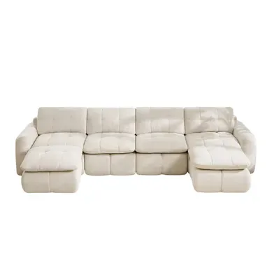 Canapé Modulaire Compressé 4 Places En U,assise Large Et Profonde,2 Ottomans,334x160x68 Cm,beige Canapé Modulaire Compressé 4 Places En U,assise Large Et Profonde,2 Ottomans,334x160x68 Cm,beige
