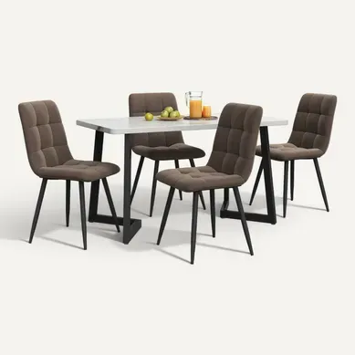 Ensemble Repas 117x68x75 Cm Rectangulaire, 4 Chaises Mdf Marron Ensemble Repas 117x68x75 Cm Rectangulaire, 4 Chaises Mdf Marron