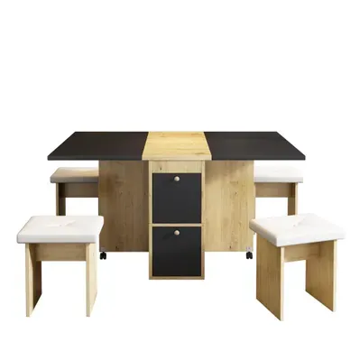 Ensemble Table À Manger Pliant Rabattable, Panneau De Particules Blanc Et Noir Ensemble Table À Manger Pliant Rabattable, Panneau De Particules Blanc Et Noir