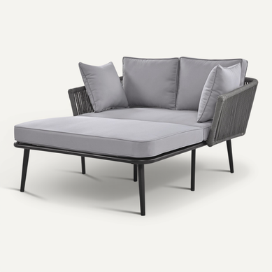 Chaise Longue De Jardin, Coussins Amovibles Lavables Acier Polyester Gris Chaise Longue De Jardin, Coussins Amovibles Lavables Acier Polyester Gris