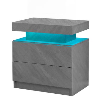 Table De Nuit LED, Rangement, Bois D'ingénierie, Gris Foncé