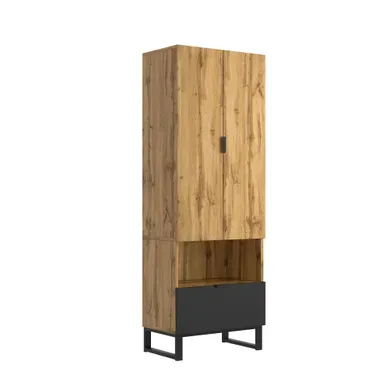 Armoire 65x38x180 Cm Penderie, Tiroir Panneaux De Particules Naturel Et Noir Armoire 65x38x180 Cm Penderie, Tiroir Panneaux De Particules Naturel Et Noir