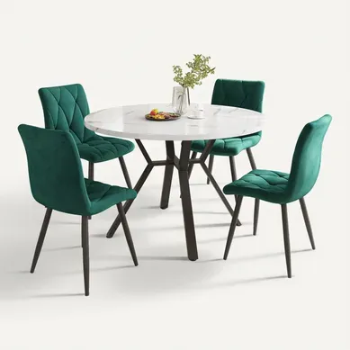 Ensemble Repas 100x100x75 Cm 4 Chaises Ergonomiques Mdf Acier Vert Noir Blanc Ensemble Repas 100x100x75 Cm 4 Chaises Ergonomiques Mdf Acier Vert Noir Blanc