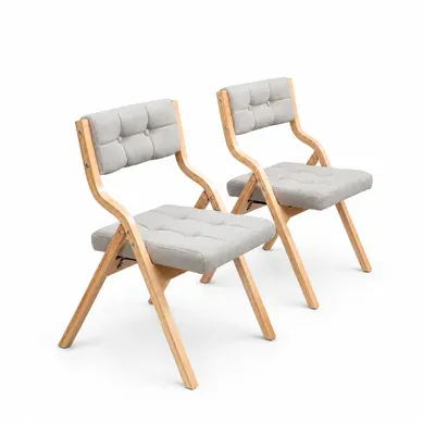 Lot De 2 Chaise Pliante Rembourrée, Dossier Courbé Contreplaqué Gris Lot De 2 Chaise Pliante Rembourrée, Dossier Courbé Contreplaqué Gris