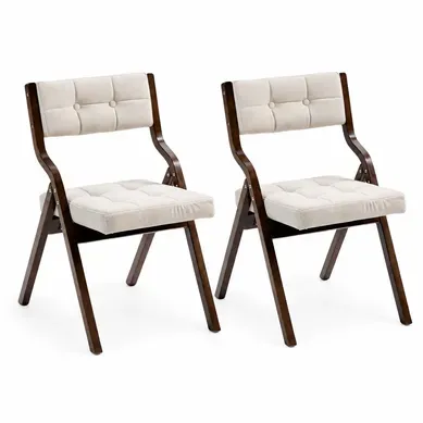 Lot De 2 Chaise Pliante Rembourrée Assise Large Velours Contreplaqué Crème Lot De 2 Chaise Pliante Rembourrée Assise Large Velours Contreplaqué Crème
