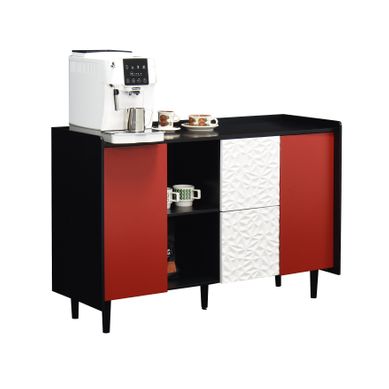 Buffet 120x40x80 Cm Rangement Ouvert Et Fermé Mdf Noir Et Rouge