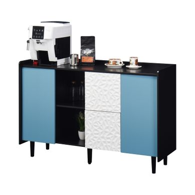 Buffet 120x40x80 Cm Rangement Ouvert Et Fermé Mdf Noir Et Bleu