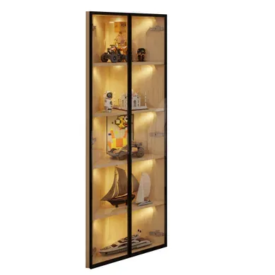 Vitrine D'angle 62x35x160 Cm LED Intégrée Fermeture Douce Mdf Chêne Vitrine D'angle 62x35x160 Cm LED Intégrée Fermeture Douce Mdf Chêne