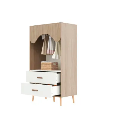 Armoire Enfant 80x46x141.5 Cm Ouverte Avec Barre Mdf Couleur Naturelle Blanc