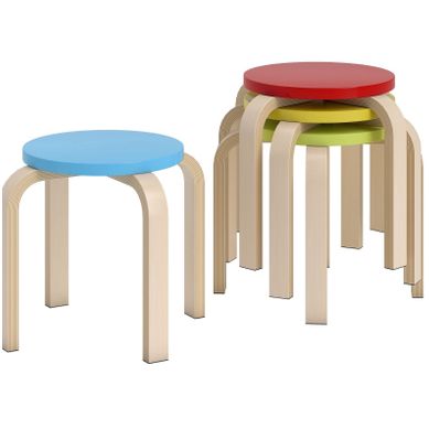 Lot De 4 tabourets enfant 36x36x30 Cm Stable Bois Multicolore Lot De 4 tabourets enfant 36x36x30 Cm Stable Bois Multicolore