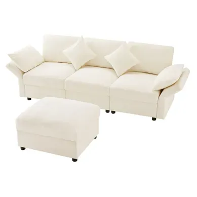 Canapé D'angle 3 Places 218x156.5x86 Cm Assise Modulable Chenille Beige