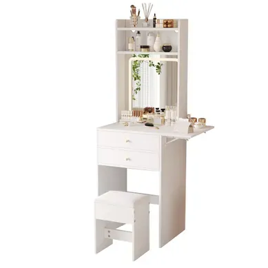Coiffeuse 75x45x156 Cm éclairage LED Tricolore Rabattable Mdf Blanc Coiffeuse 75x45x156 Cm éclairage LED Tricolore Rabattable Mdf Blanc
