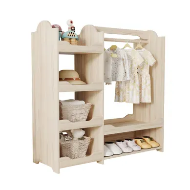 Penderie Enfant 110x39x110 Cm 4 étagères Barre Mdf Couleur Naturelle