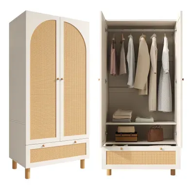 Armoire 85.5x52x180.5 Cm 2 Portes Et Grand Tiroir Contreplaqué Blanc Armoire 85.5x52x180.5 Cm 2 Portes Et Grand Tiroir Contreplaqué Blanc