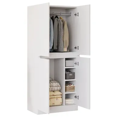 Armoire 70x40x170 Cm 4 Portes, Rangement Compartimenté Bois Blanc Armoire 70x40x170 Cm 4 Portes, Rangement Compartimenté Bois Blanc