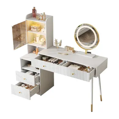 Coiffeuse 100x40x125 Cm Miroir LED Tricolore Panneau De Particules Blanc Coiffeuse 100x40x125 Cm Miroir LED Tricolore Panneau De Particules Blanc