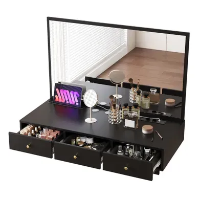Coiffeuse 100x45x105 Cm Miroir, 3 Tiroirs Panneau De Particules Noir Coiffeuse 100x45x105 Cm Miroir, 3 Tiroirs Panneau De Particules Noir