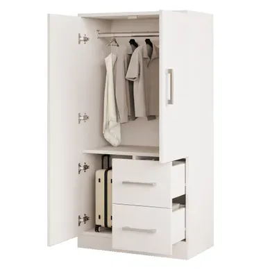 Armoire 70x40x135 Cm 2 Portes, 2 Tiroirs Contreplaqué Blanc Et Couleur Naturelle Armoire 70x40x135 Cm 2 Portes, 2 Tiroirs Contreplaqué Blanc Et Couleur Naturelle
