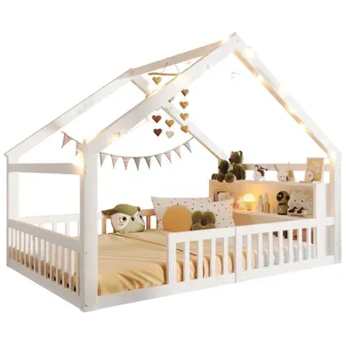 Lit Cabane Enfant 140x190 Cm, Sécurité Et Rangements, Mdf Blanc