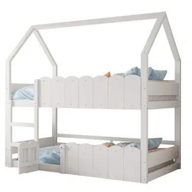 Lit Superposé Enfant 90x200 Cm, Sécurité Renforcée, Contreplaqué, Blanc