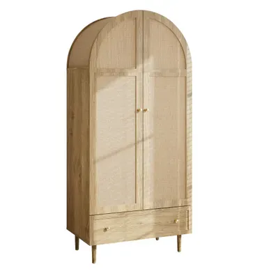 Armoire 79x50x175 Cm Portes Tissu, Tiroirs Mdf Chêne Armoire 79x50x175 Cm Portes Tissu, Tiroirs Mdf Chêne