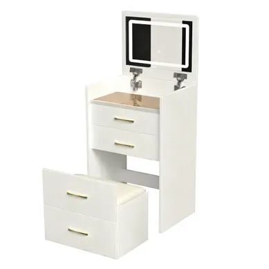Coiffeuse 60x40x118 Cm 3 En 1 Miroir Relevable Rangement Mdf Blanc Coiffeuse 60x40x118 Cm 3 En 1 Miroir Relevable Rangement Mdf Blanc