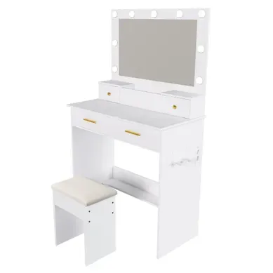 Coiffeuse 80x40x137 Cm éclairage LED 3 Tons, Prise Intégrée Mdf Blanche Coiffeuse 80x40x137 Cm éclairage LED 3 Tons, Prise Intégrée Mdf Blanche