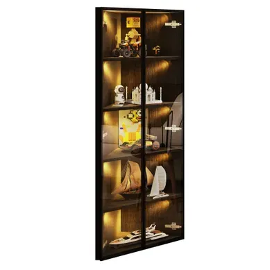 Vitrine D'angle 62x35x160 Cm LED Intégrée Mdf Verre Noir Vitrine D'angle 62x35x160 Cm LED Intégrée Mdf Verre Noir