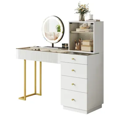 Coiffeuse 120x40x120 Cm Miroir LED Tricolore Rangement Mdf Blanc Coiffeuse 120x40x120 Cm Miroir LED Tricolore Rangement Mdf Blanc