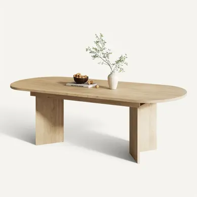 Table à Manger Extensible, Coins Arrondis Mdf Naturel Table à Manger Extensible, Coins Arrondis Mdf Naturel