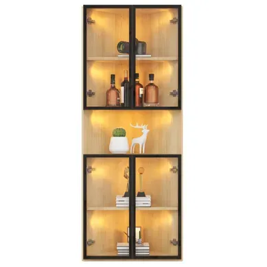 Vitrine D'angle 62x32x160 Cm éclairage LED Intégré Mdf Chêne Vitrine D'angle 62x32x160 Cm éclairage LED Intégré Mdf Chêne