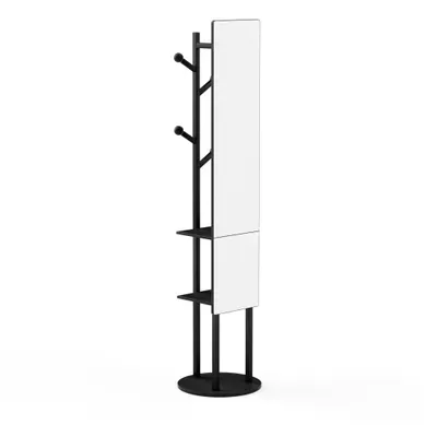 Miroir Sur Pied 40x40x174 Cm Rotatif 360° Avec Penderie Acier Noir Miroir Sur Pied 40x40x174 Cm Rotatif 360° Avec Penderie Acier Noir