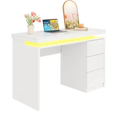 Bureau 120x50x78.5 Cm LED Multicolore 3 Tiroirs Mdf Blanc Bureau 120x50x78.5 Cm LED Multicolore 3 Tiroirs Mdf Blanc