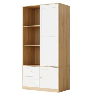 Armoire Coulissante 90x50x180 Cm Gain De Place Mdf Blanc Couleur Naturelle