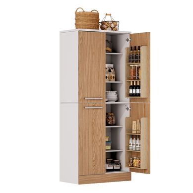 Buffet Haut De Cuisine 4 Portes, Mdf, Blanc Et Coloris Naturel, 76x42x180 Cm Buffet Haut De Cuisine 4 Portes, Mdf, Blanc Et Coloris Naturel, 76x42x180 Cm