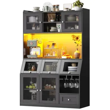 Buffet Haut De Cuisine 120x40x181,7 Cm, LED, USB, Mdf, Noir Buffet Haut De Cuisine 120x40x181,7 Cm, LED, USB, Mdf, Noir