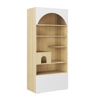 Armoire Féline 90x50x200 Cm Avec Escalade, Panneau De Particules, Blanc Et Aspect Bois
