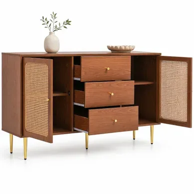 Commode 2 Portes Et 3 Tiroirs 150 X 40 X 90 Cm Noyer Commode 2 Portes Et 3 Tiroirs 150 X 40 X 90 Cm Noyer