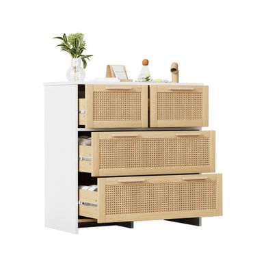 Commode 4 Tiroirs 80 X 80 X 38 Cm Naturel Et Blanc Commode 4 Tiroirs 80 X 80 X 38 Cm Naturel Et Blanc